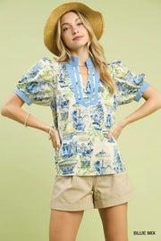 NORIVE Abstract Print V-Neck Top