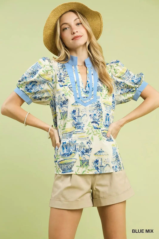 Umgee Abstract Print V - Neck Top - NORIVE