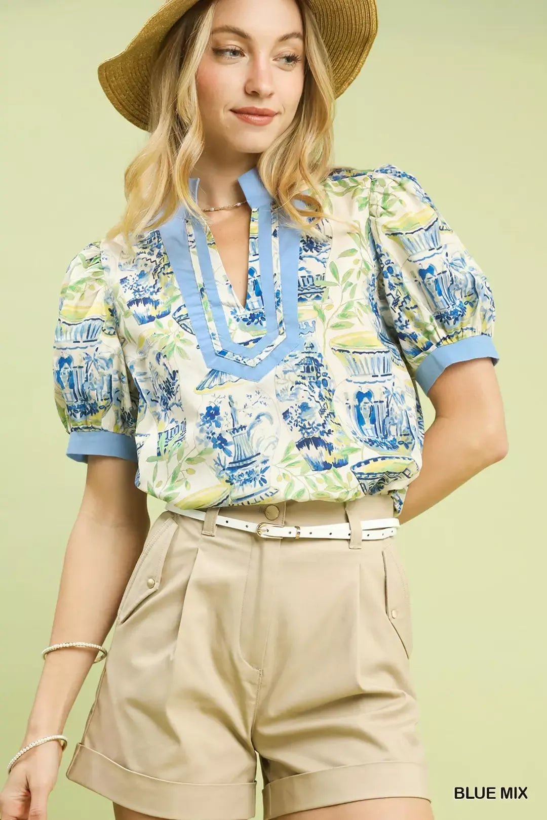 Umgee Abstract Print V - Neck Top - NORIVE