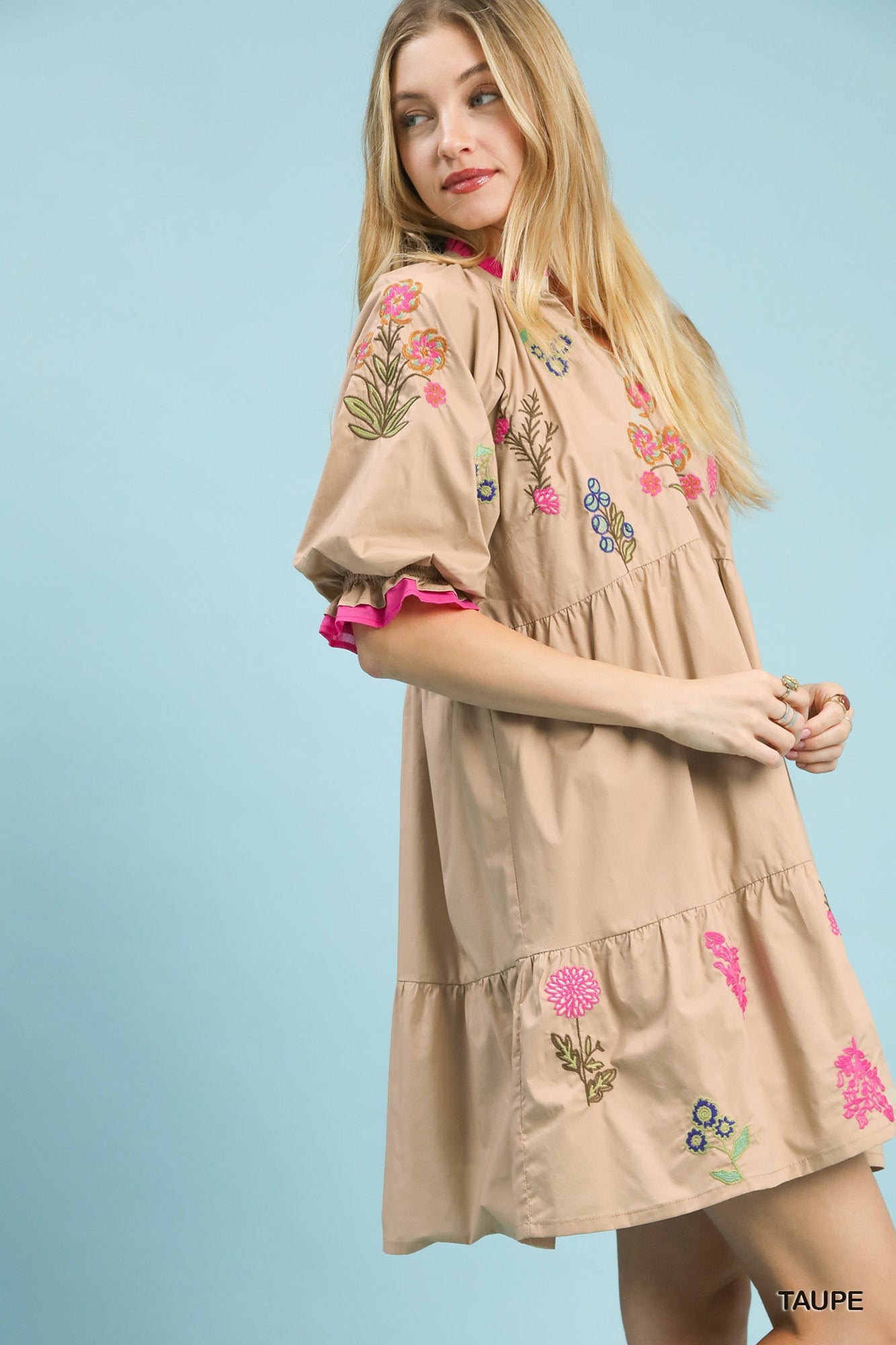 Umgee Embroidered Floral Tiered Dress - NORIVE