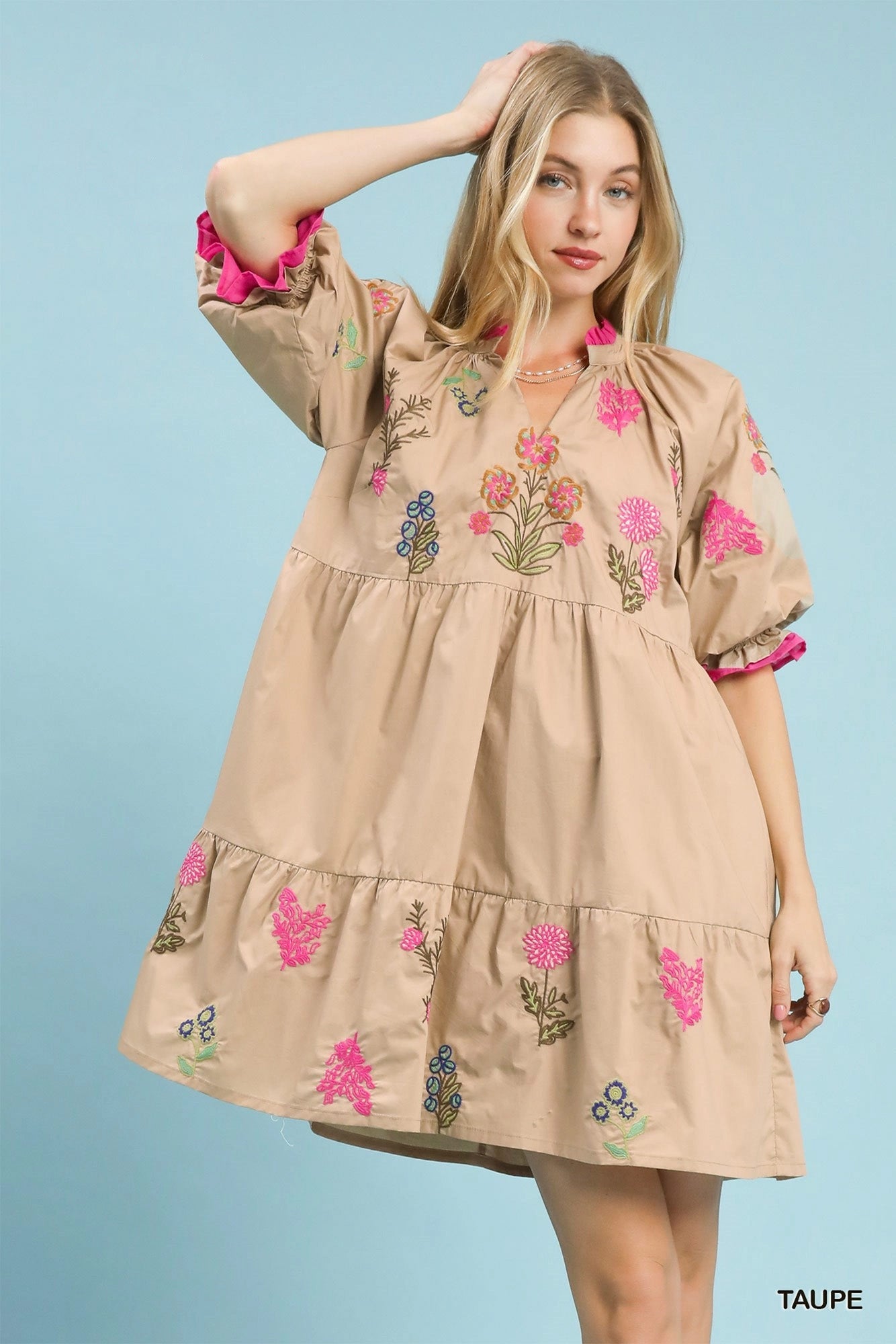 Umgee Embroidered Floral Tiered Dress - NORIVE