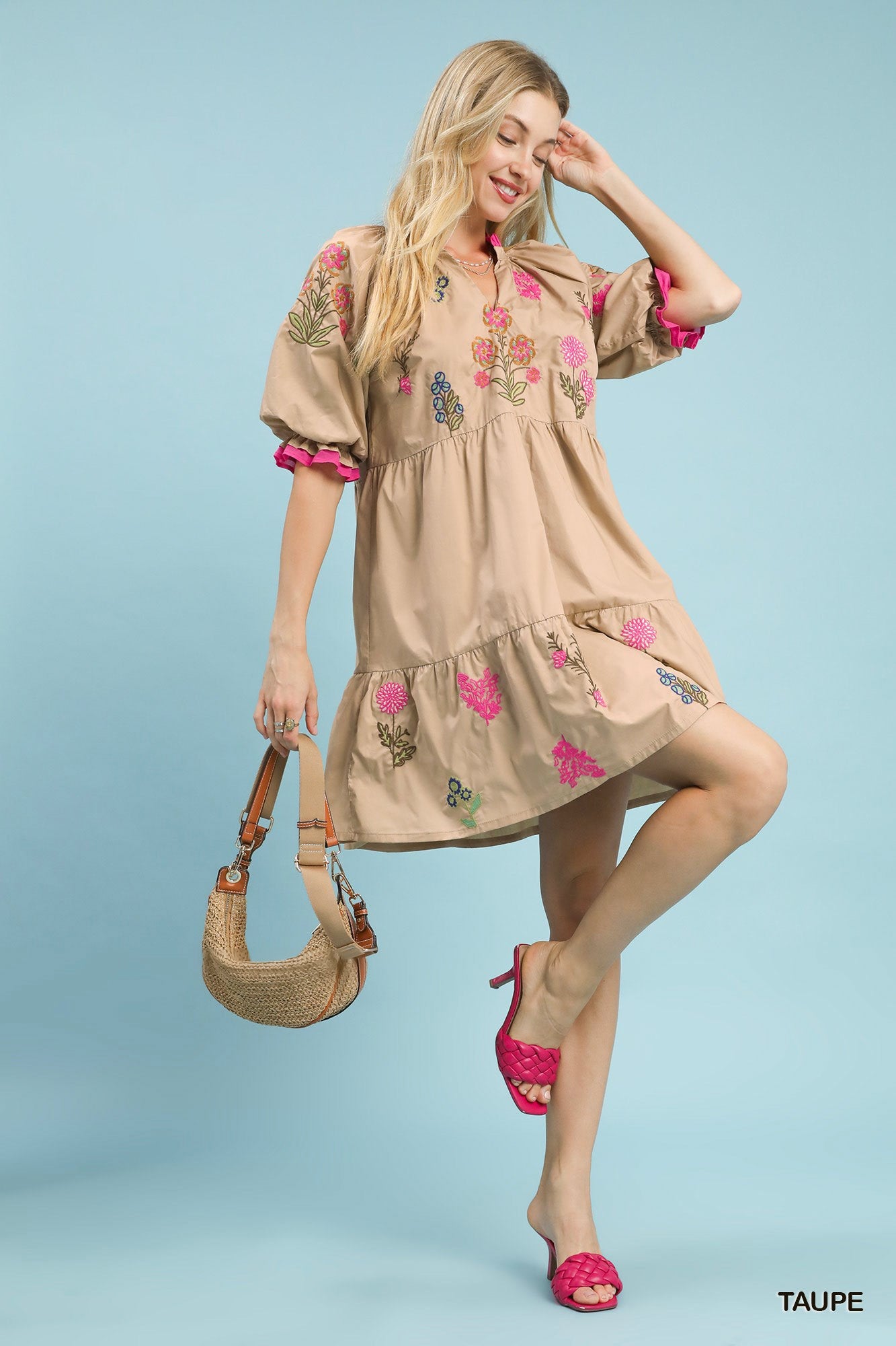 Umgee Embroidered Floral Tiered Dress - NORIVE