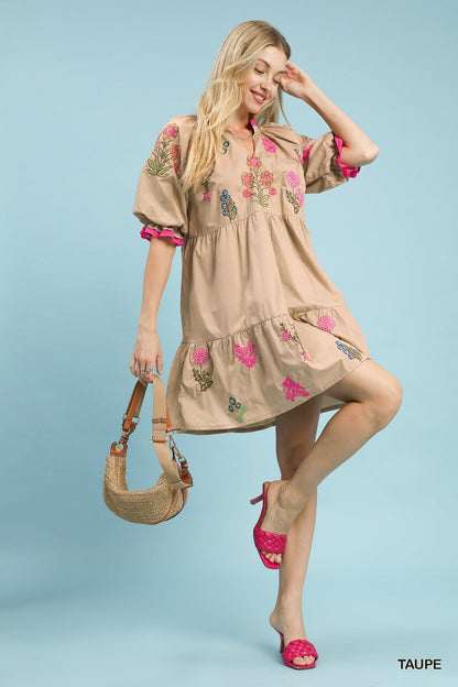 Umgee Embroidered Floral Tiered Dress - NORIVE