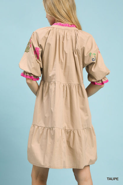 Umgee Embroidered Floral Tiered Dress - NORIVE