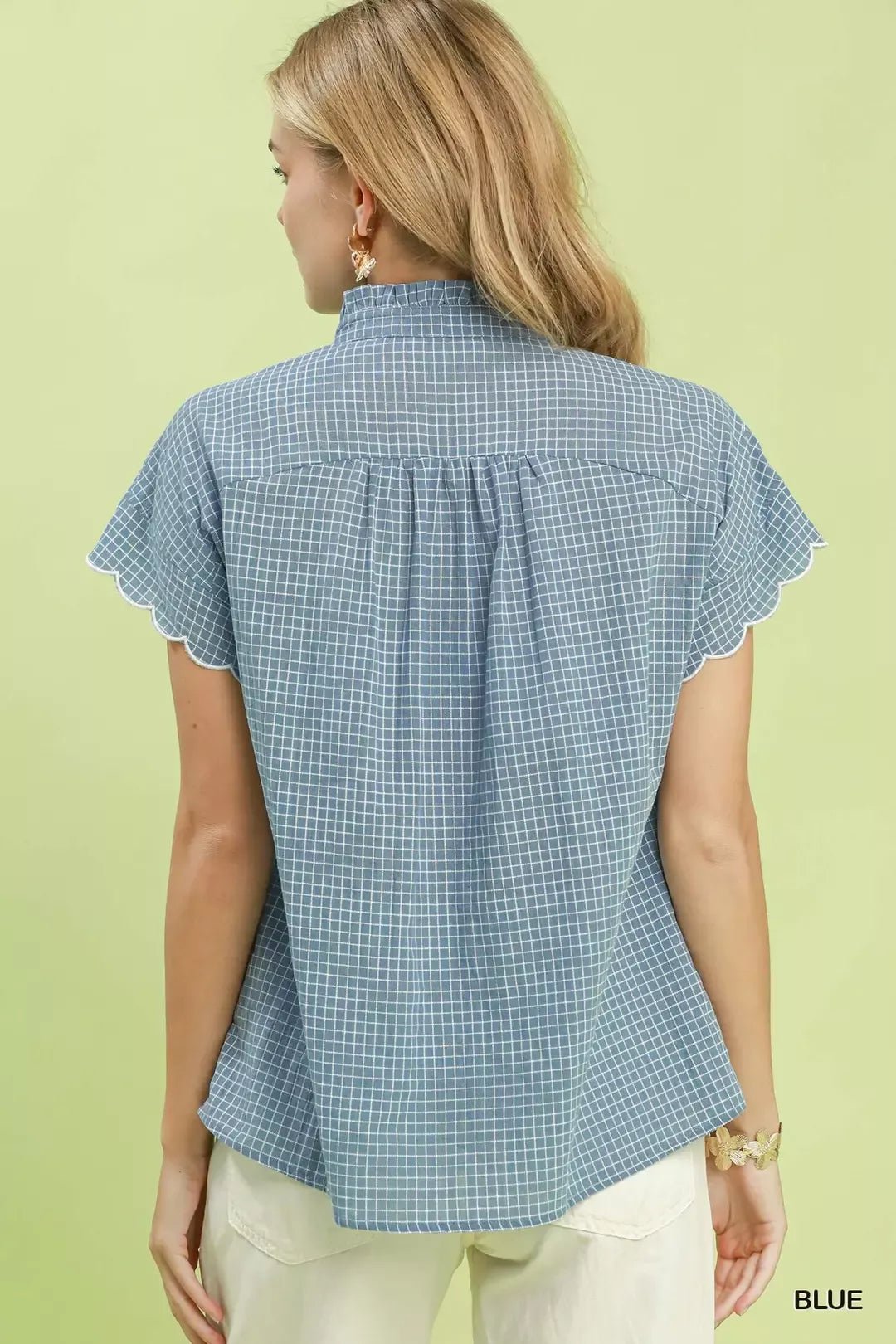 Umgee Embroidered Print Scallop Sleeve Button Front Blouse - NORIVE