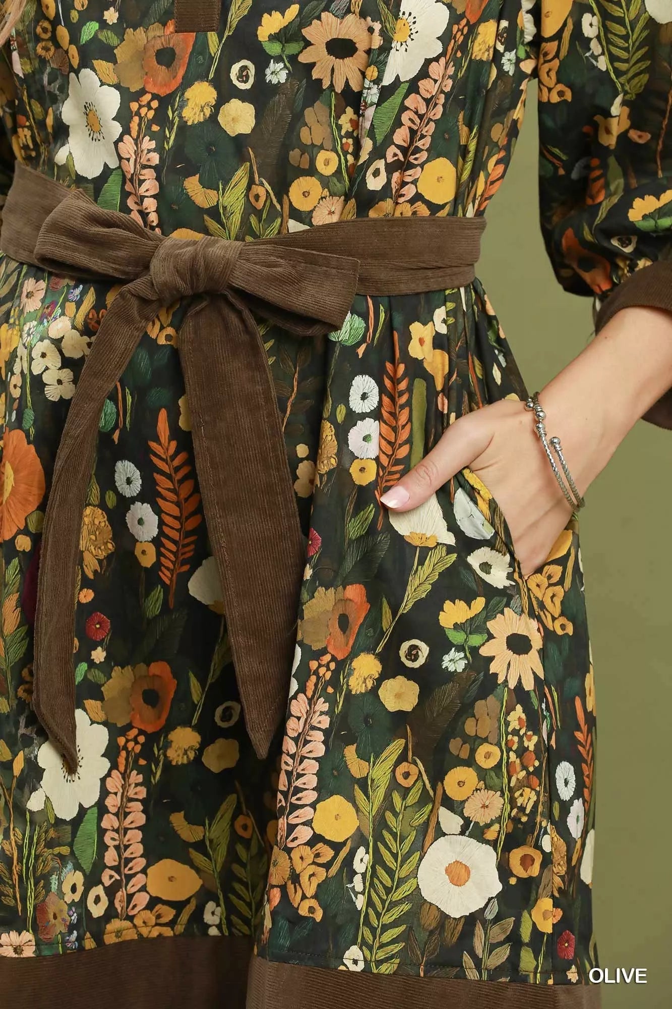 Umgee Floral Print Belted Puff Sleeve Mini Dress - NORIVE