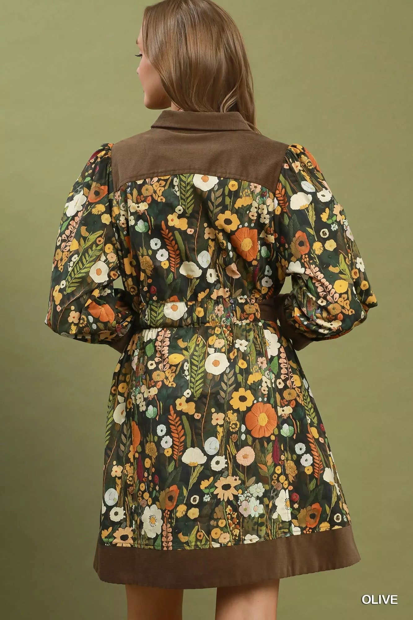 Umgee Floral Print Belted Puff Sleeve Mini Dress - NORIVE