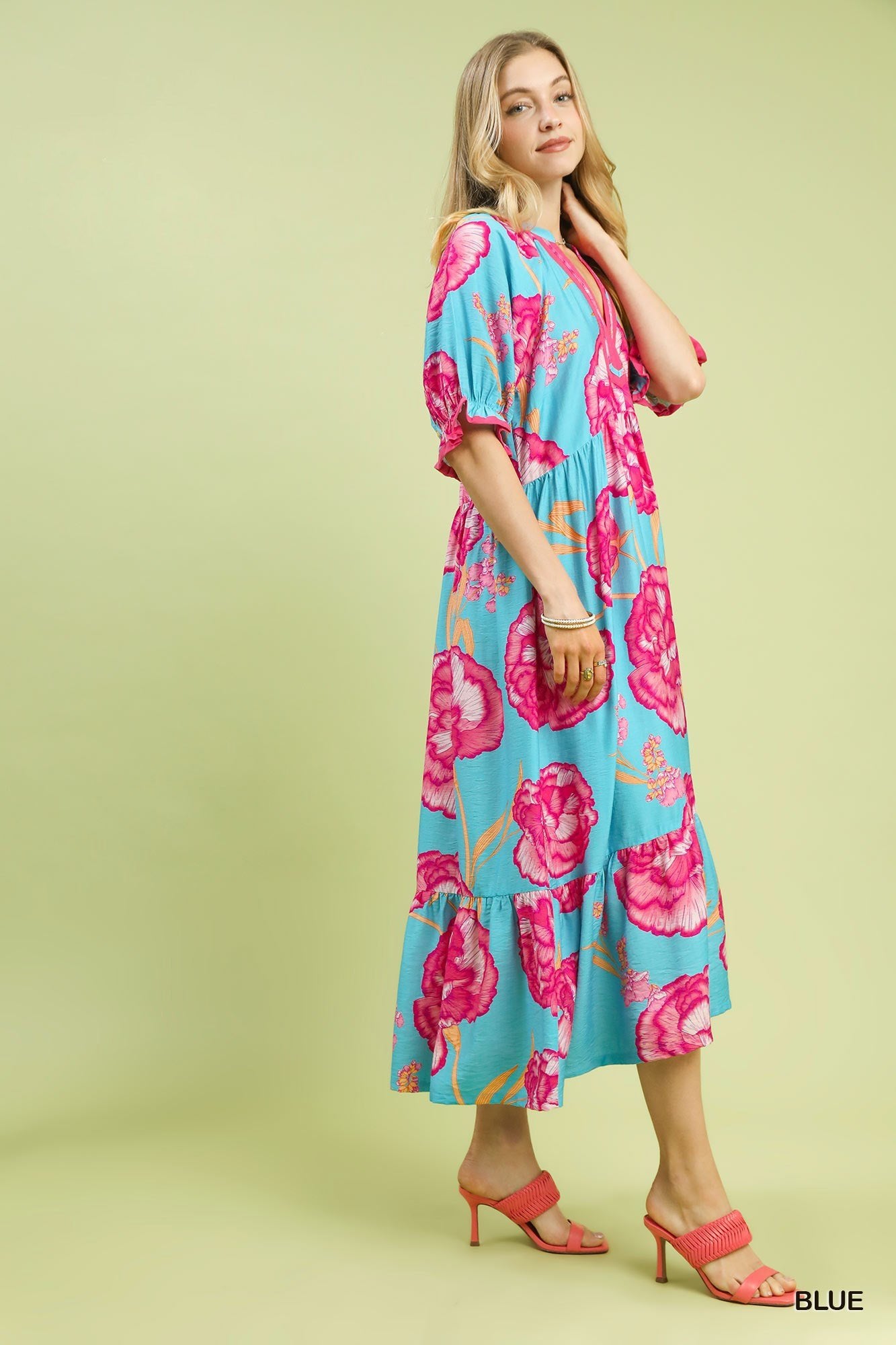 Umgee Floral Print Midi Dress with Contrast Trim - NORIVE