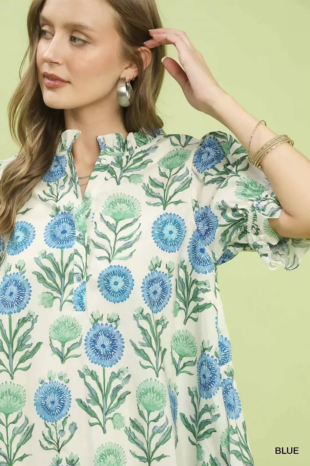 Umgee Floral Puff Sleeve Babydoll Dress with Side Pockets - NORIVE