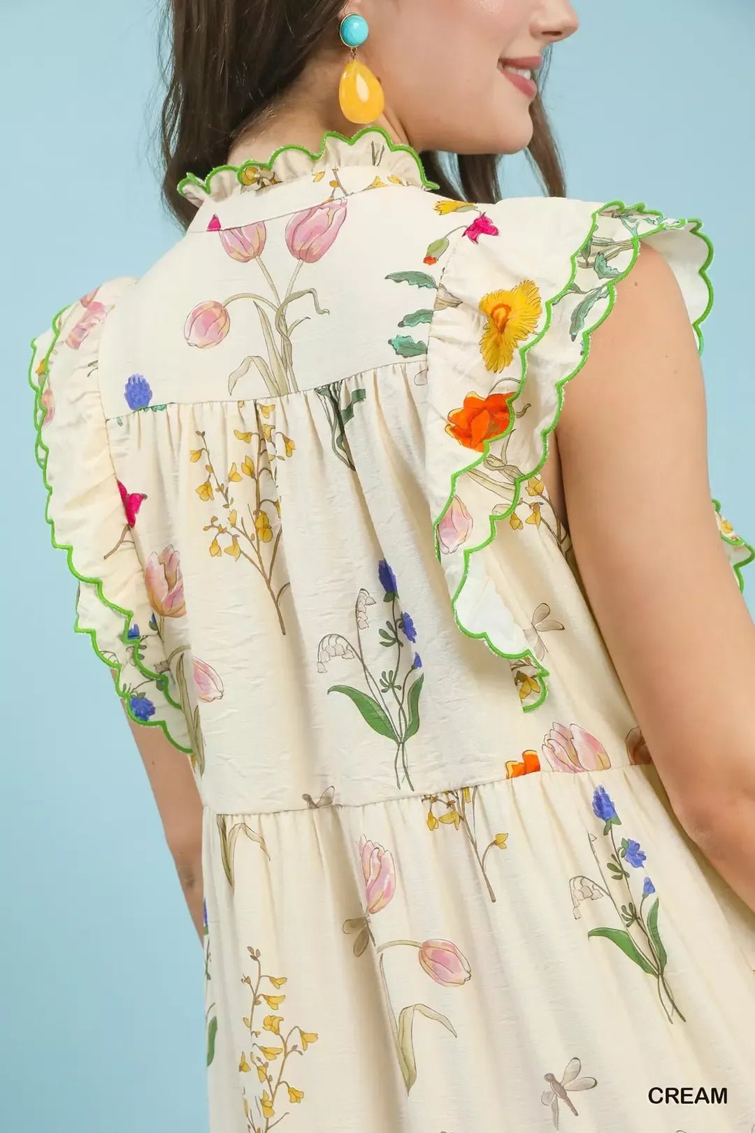 Umgee Floral Ruffle Tiered Midi Dress with Scalloped Detail - NORIVE