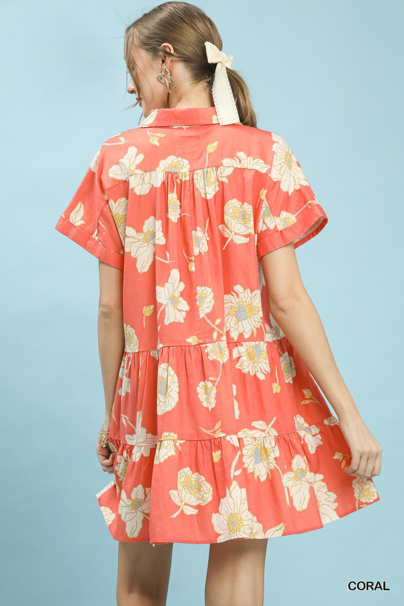 Umgee Floral Tiered Collared Babydoll Dress - NORIVE