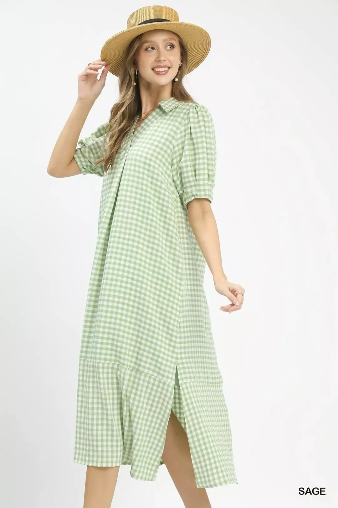 Umgee Gingham Midi Dress with Side Pockets - NORIVE