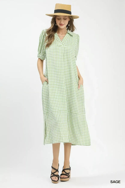 Umgee Gingham Midi Dress with Side Pockets - NORIVE