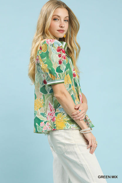 Umgee Jacquard Bloomscape Print Top - NORIVE