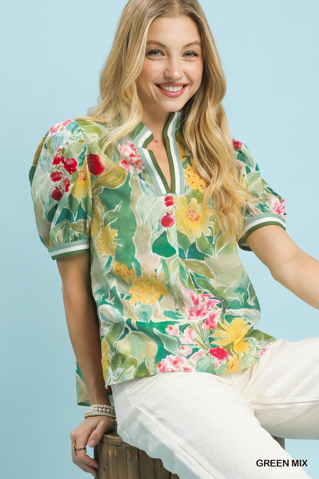 Umgee Jacquard Bloomscape Print Top - NORIVE