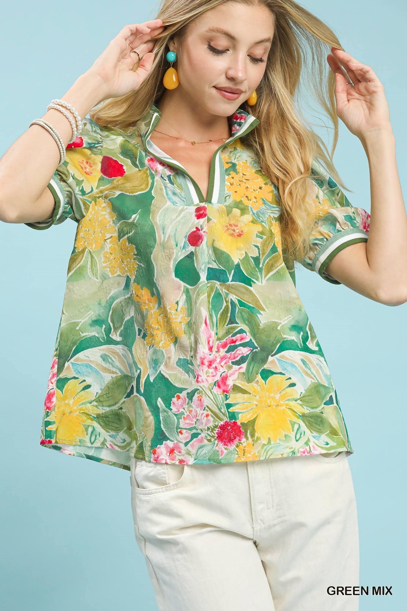 Umgee Jacquard Bloomscape Print Top - NORIVE