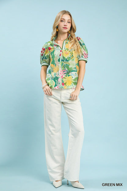 Umgee Jacquard Bloomscape Print Top - NORIVE
