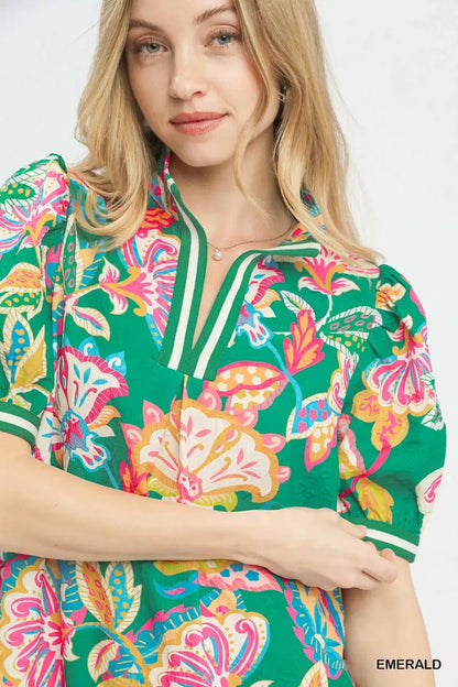 Umgee Jacquard Paisley Print Puff Sleeve Tunic Dress - NORIVE