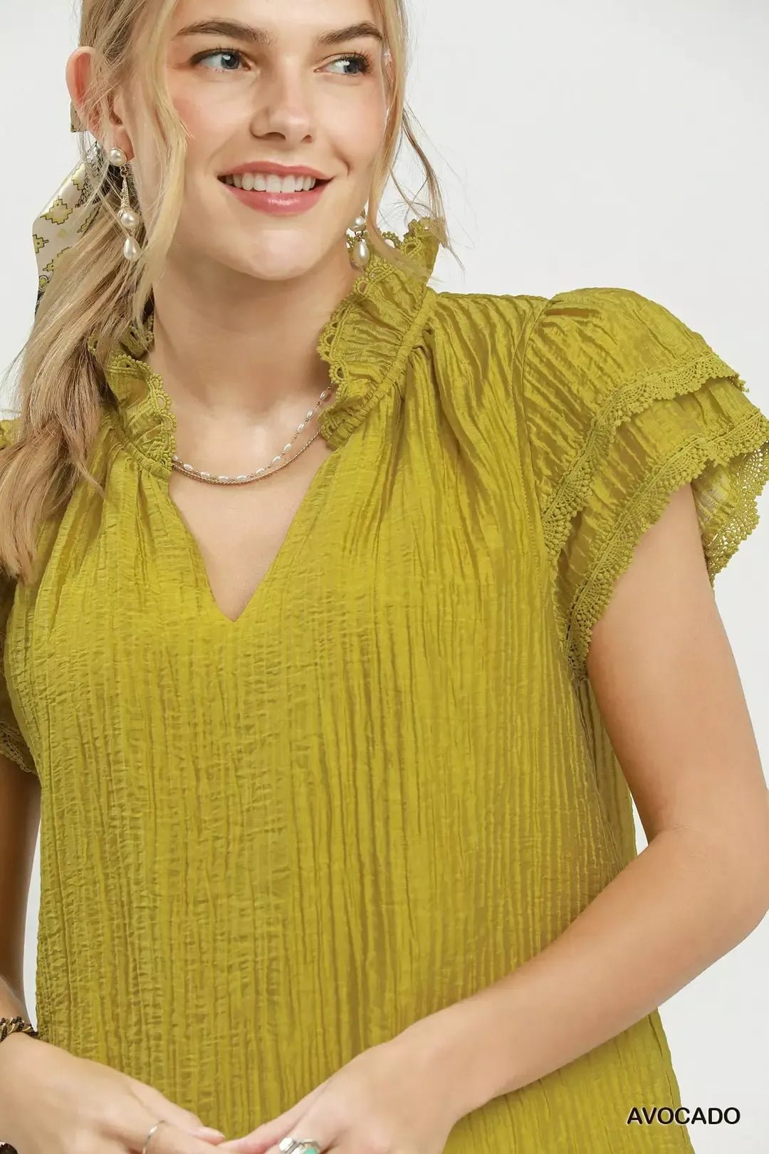 Umgee Lace Trim Ruffle Top - NORIVE