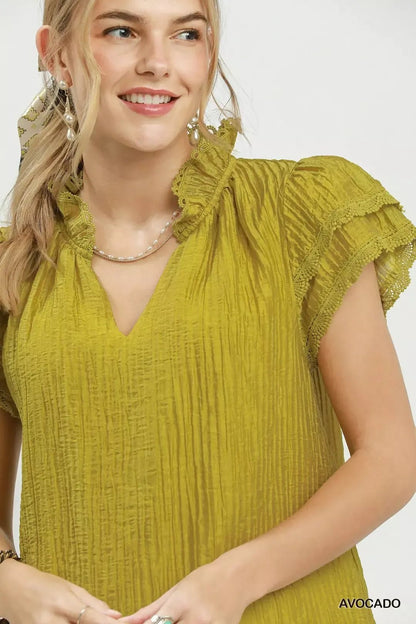 Umgee Lace Trim Ruffle Top - NORIVE