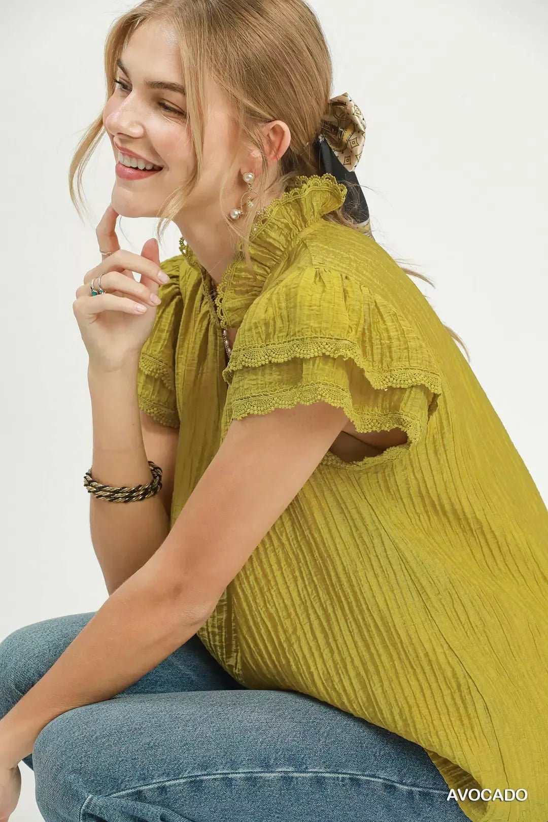 Umgee Lace Trim Ruffle Top - NORIVE