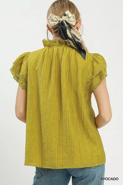 Umgee Lace Trim Ruffle Top - NORIVE