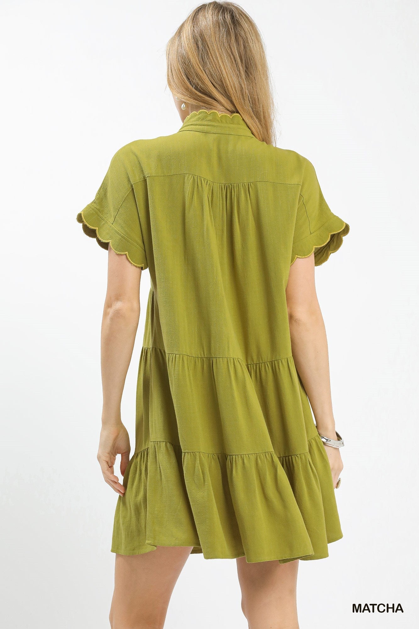 Umgee Linen Mini Dress with Scallop Trim - NORIVE