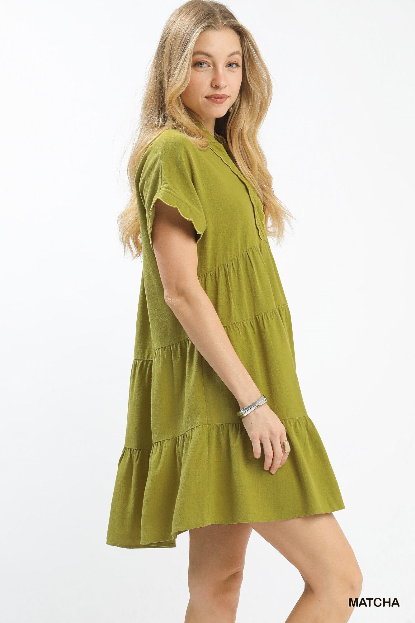Umgee Linen Mini Dress with Scallop Trim - NORIVE