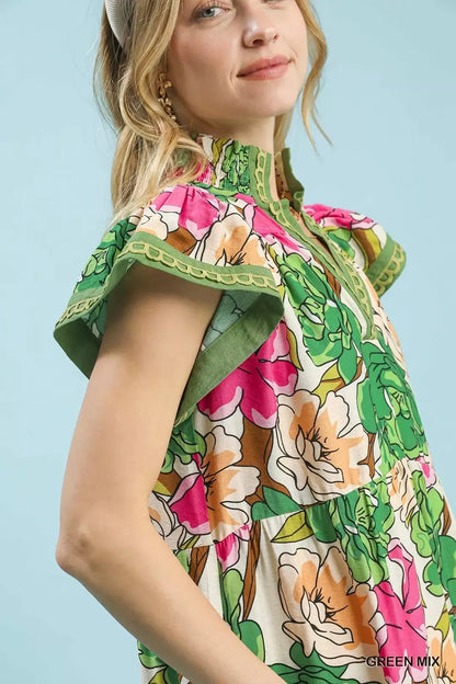 Umgee Mix Bold Floral Tiered Midi Dress - NORIVE