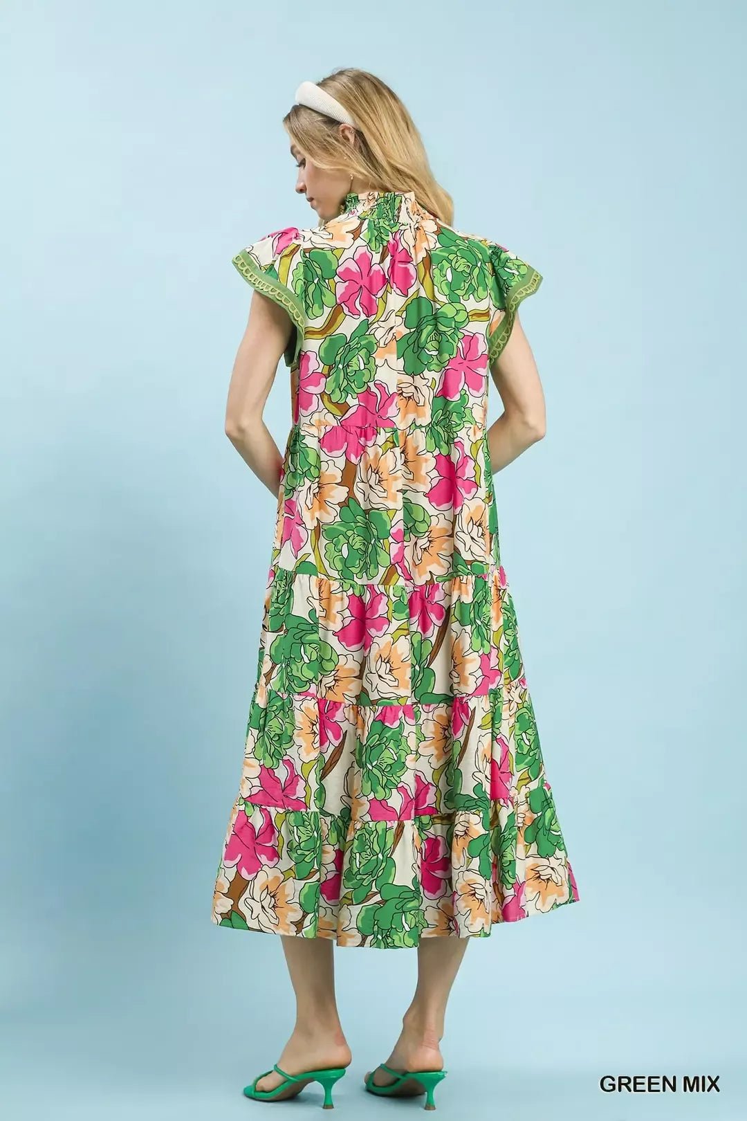 Umgee Mix Bold Floral Tiered Midi Dress - NORIVE