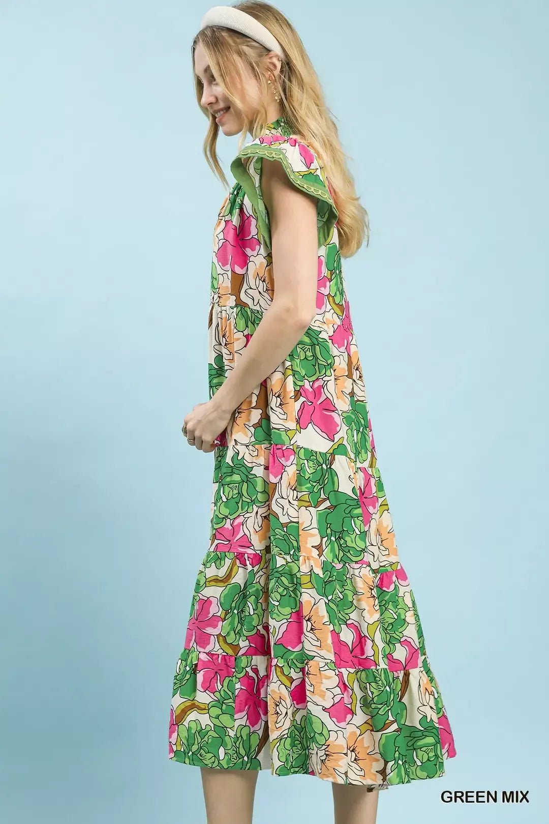 Umgee Mix Bold Floral Tiered Midi Dress - NORIVE