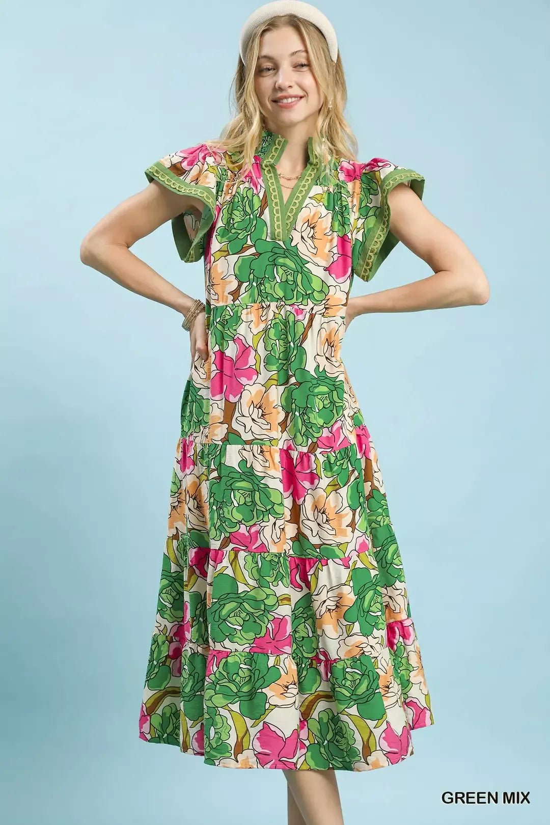 Umgee Mix Bold Floral Tiered Midi Dress - NORIVE