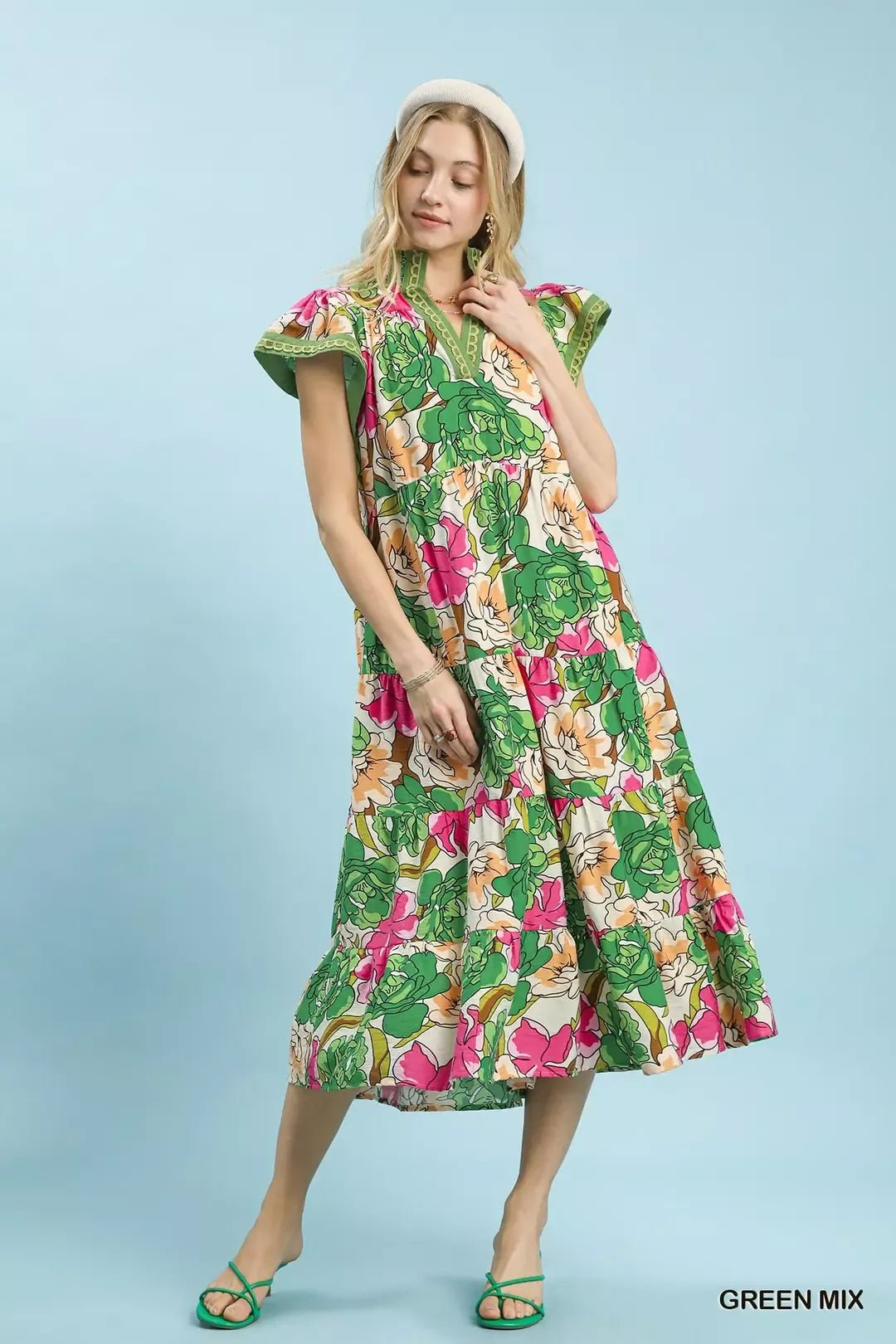 Umgee Mix Bold Floral Tiered Midi Dress - NORIVE