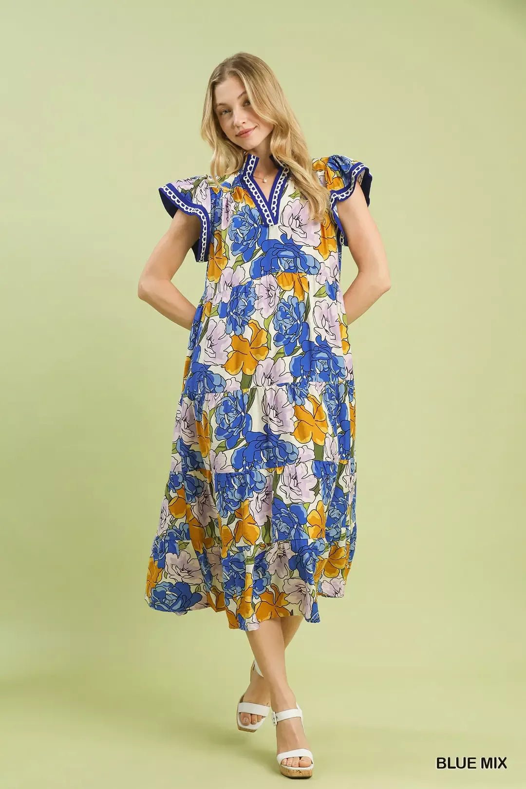 Umgee Mix Bold Floral Tiered Midi Dress - NORIVE
