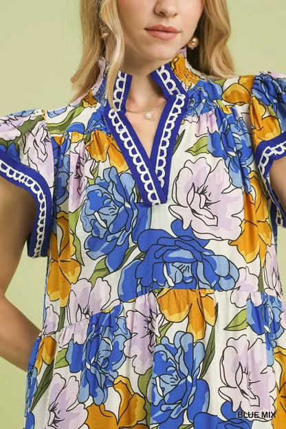 Umgee Mix Bold Floral Tiered Midi Dress - NORIVE