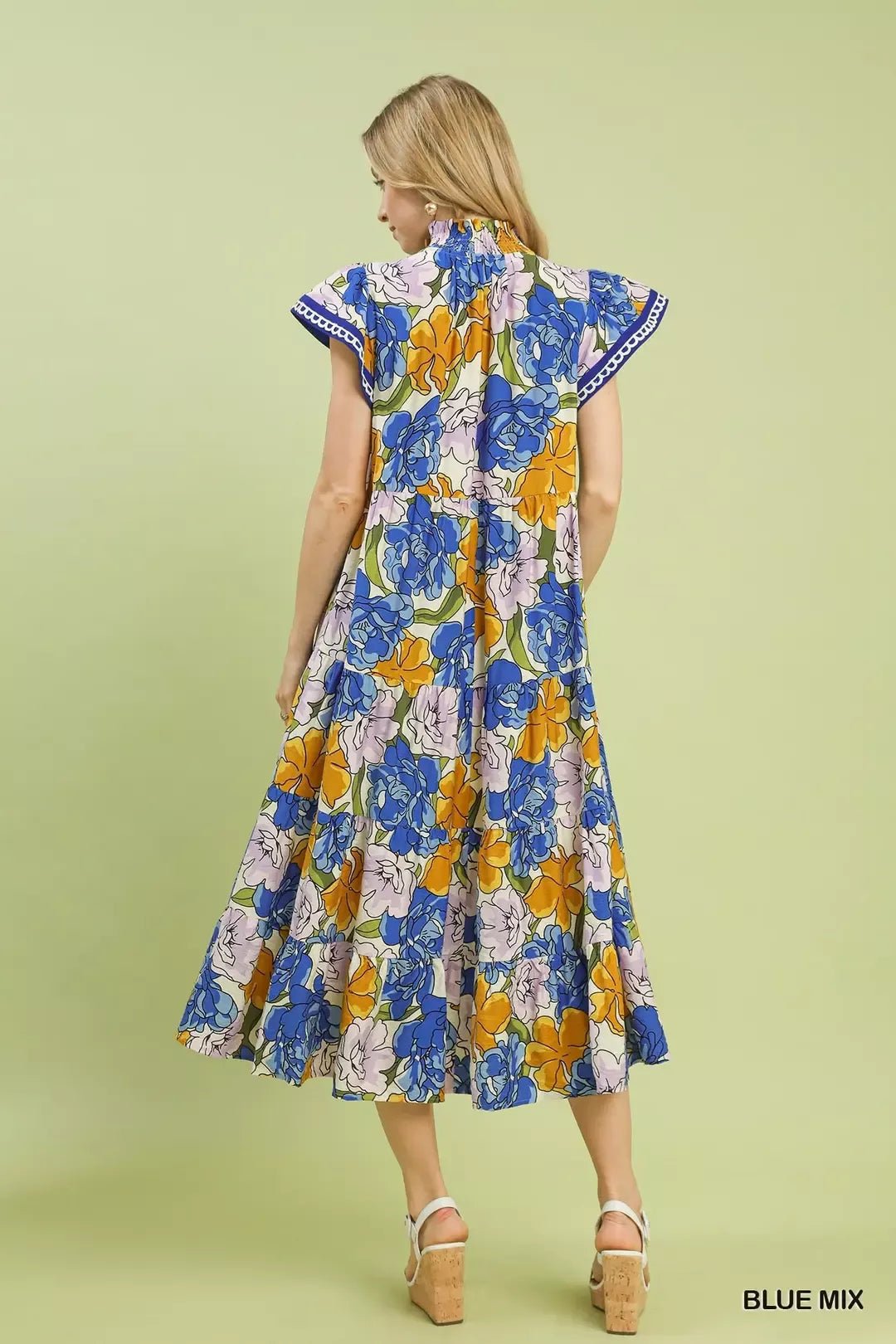 Umgee Mix Bold Floral Tiered Midi Dress - NORIVE