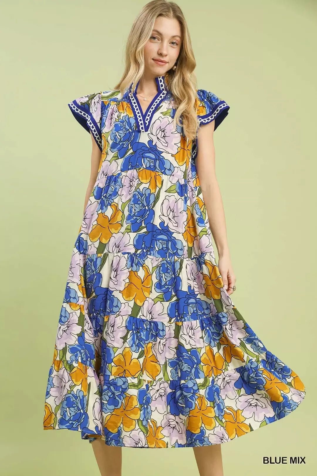 Umgee Mix Bold Floral Tiered Midi Dress - NORIVE