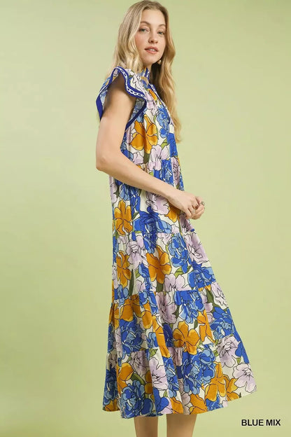 Umgee Mix Bold Floral Tiered Midi Dress - NORIVE