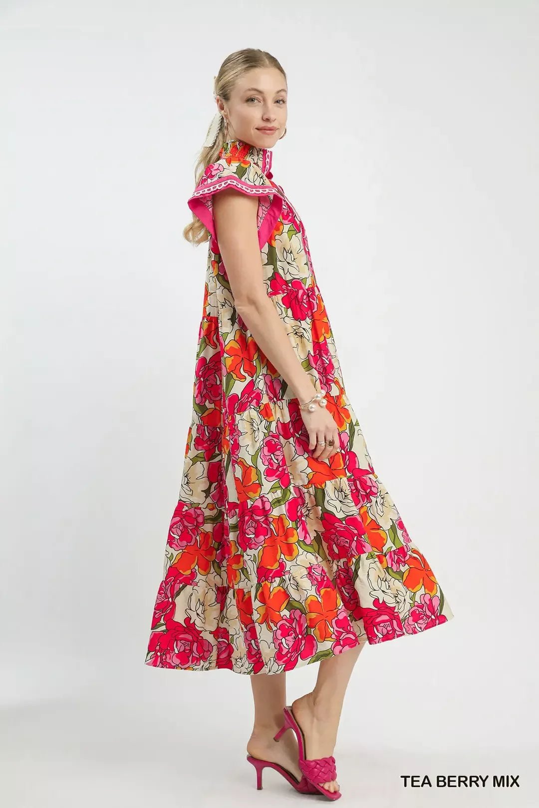 Umgee Mix Bold Floral Tiered Midi Dress - NORIVE