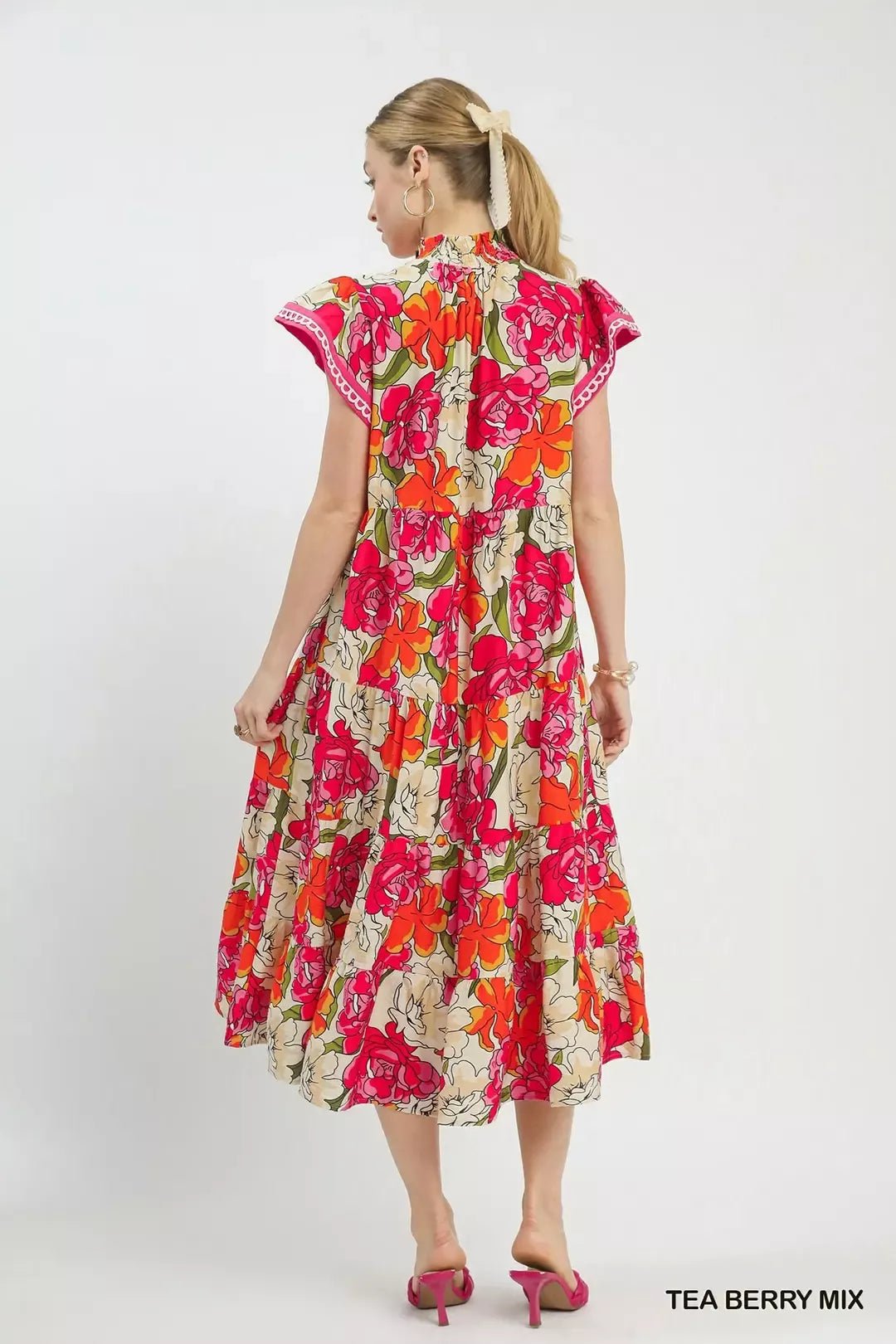 Umgee Mix Bold Floral Tiered Midi Dress - NORIVE