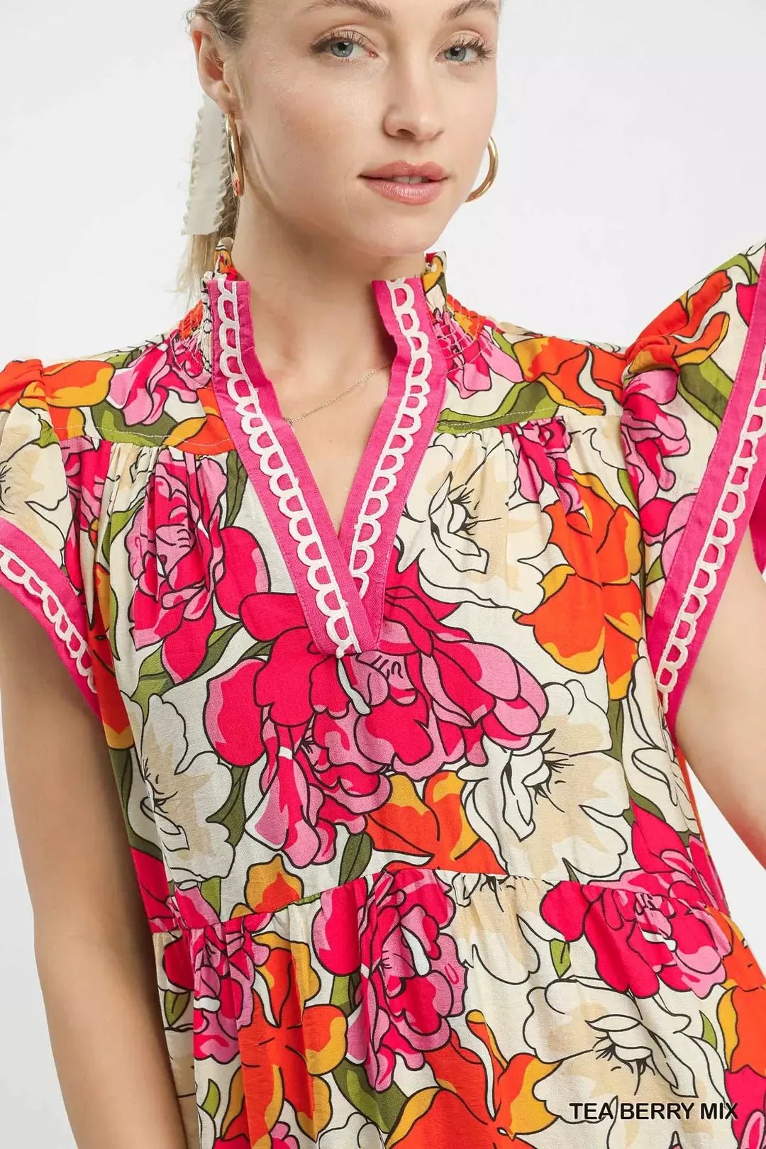 Umgee Mix Bold Floral Tiered Midi Dress - NORIVE