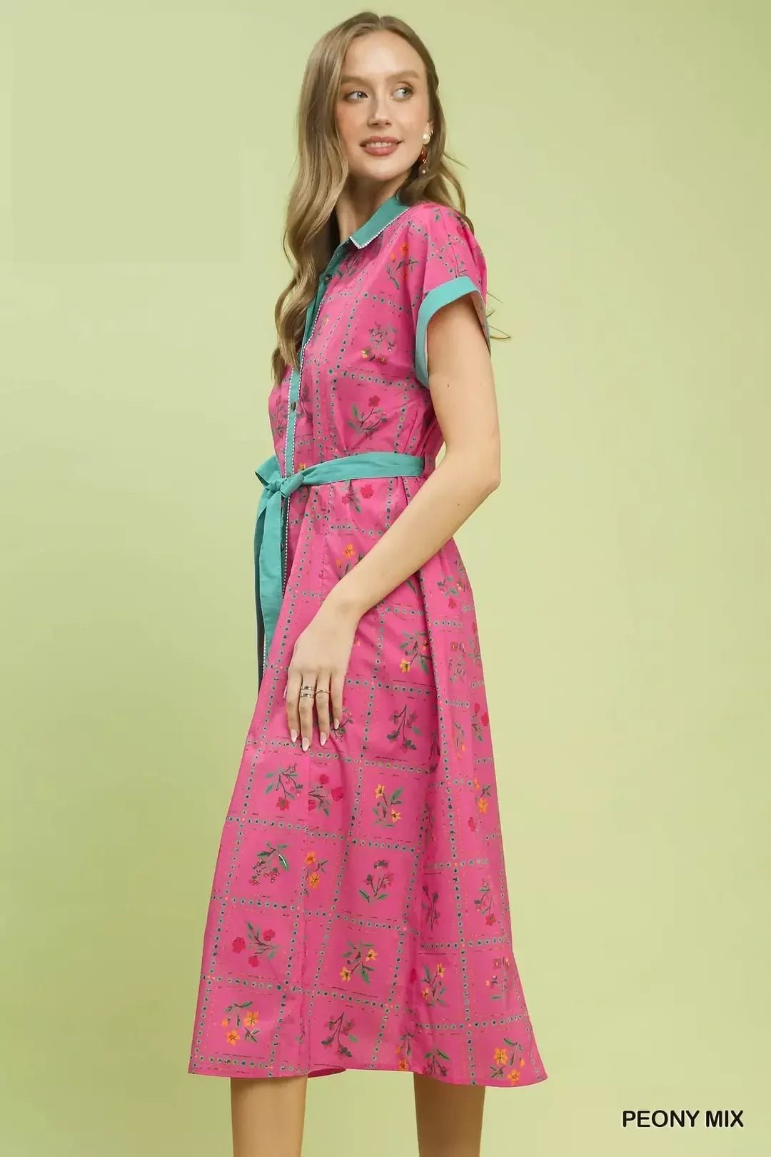 Umgee Mix Floral Button - Front Midi Dress - NORIVE