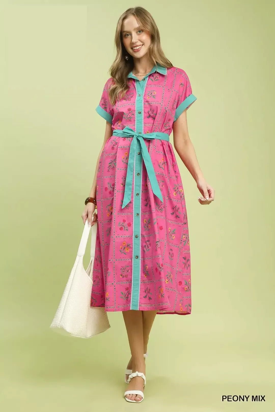 Umgee Mix Floral Button - Front Midi Dress - NORIVE