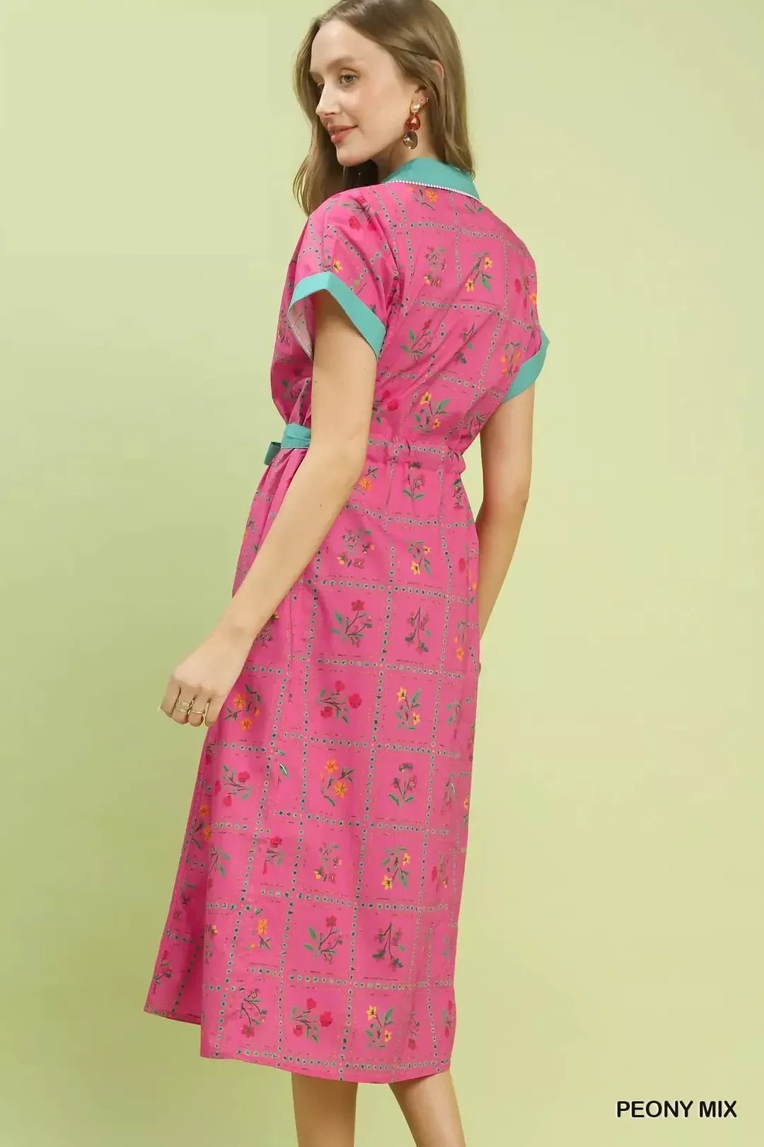 Umgee Mix Floral Button - Front Midi Dress - NORIVE