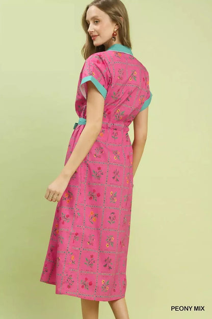 Umgee Mix Floral Button - Front Midi Dress - NORIVE