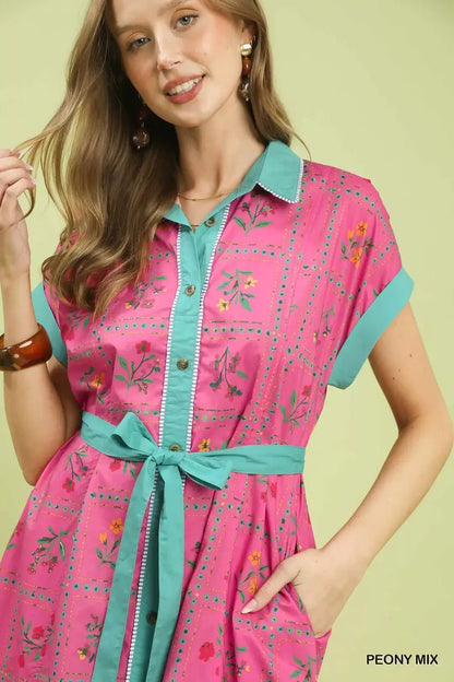 Umgee Mix Floral Button - Front Midi Dress - NORIVE