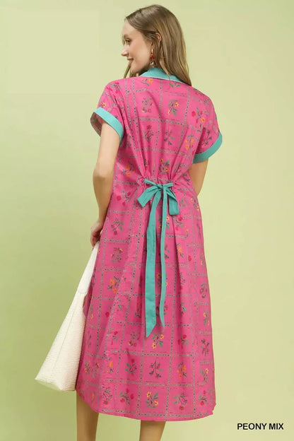 Umgee Mix Floral Button - Front Midi Dress - NORIVE