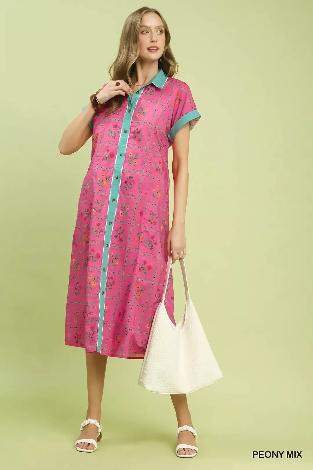 Umgee Mix Floral Button - Front Midi Dress - NORIVE