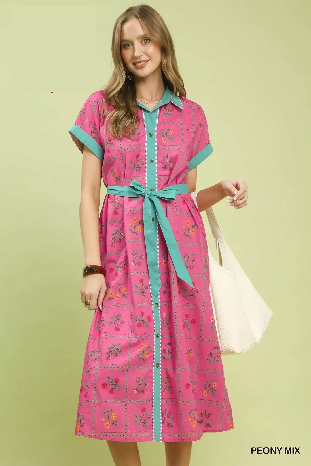Umgee Mix Floral Button - Front Midi Dress - NORIVE
