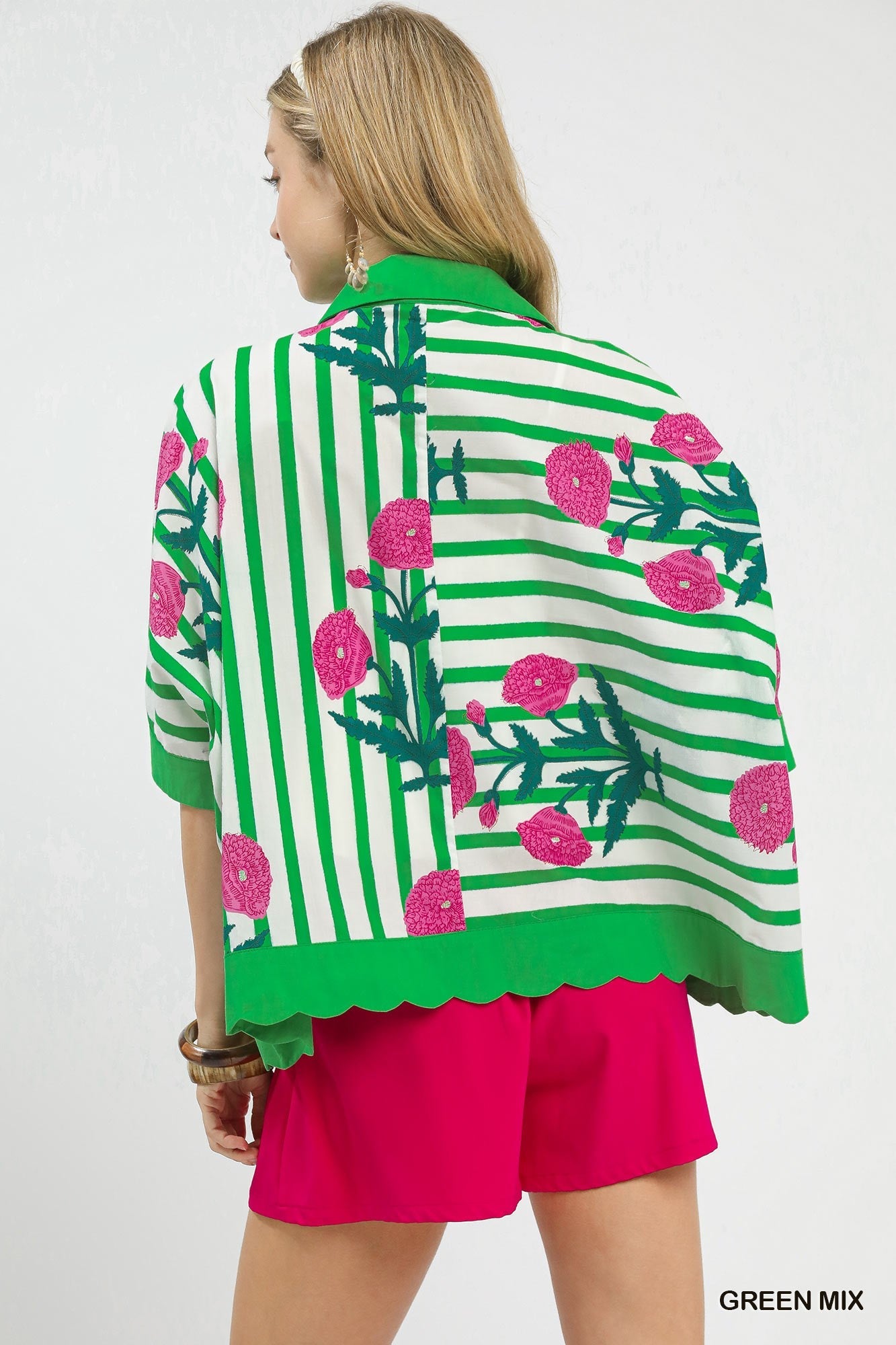 Umgee Mix Floral Stripe Button Down Top - NORIVE